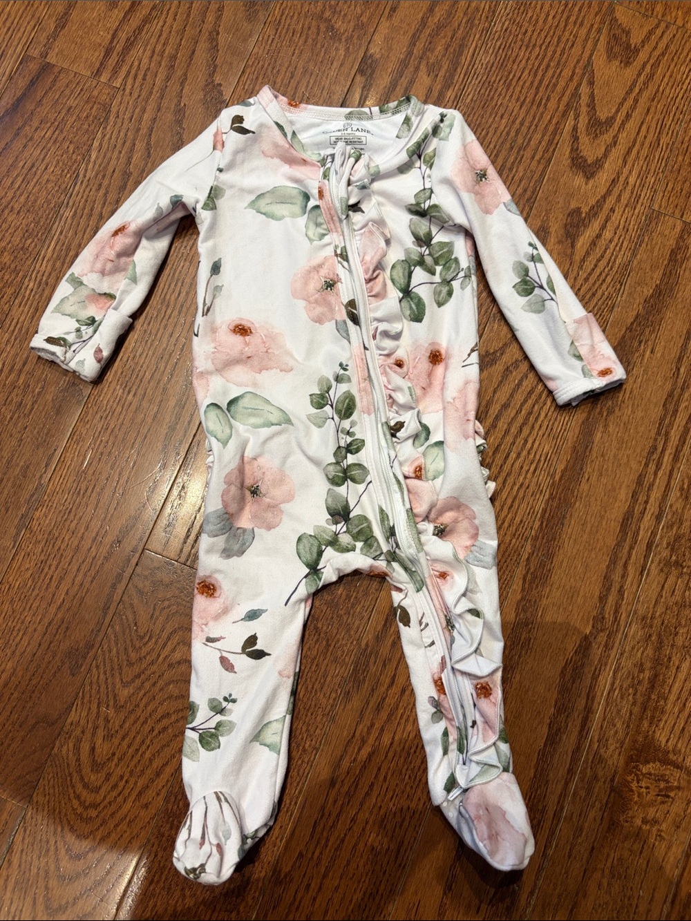 Caden Lane White Footed One-Piece with Pink Floral and Green Leaves - Picture 3 of 3